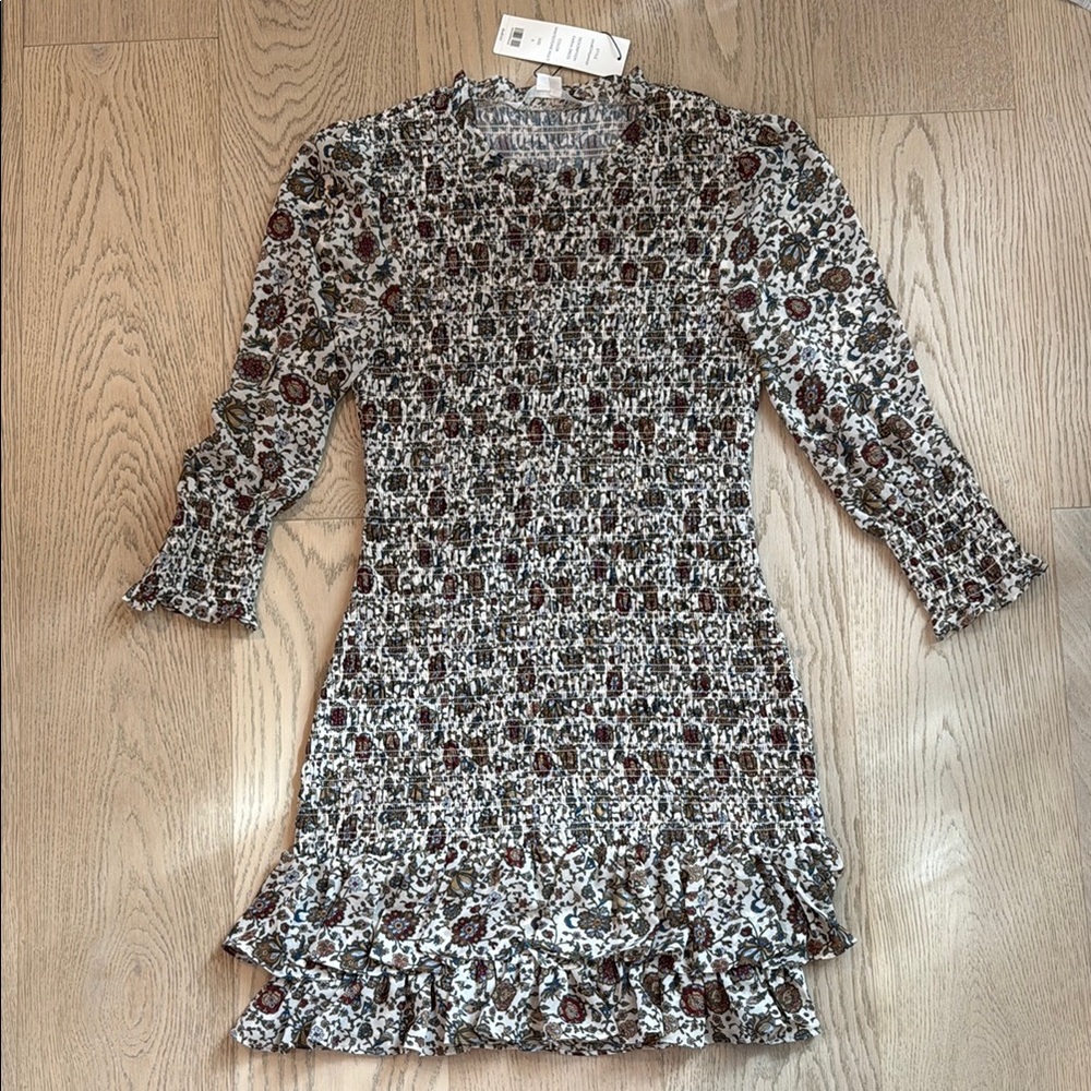 Floral Patterned Veronica Beard Farha Dress with Ruffle Hem in Whitestone Multi